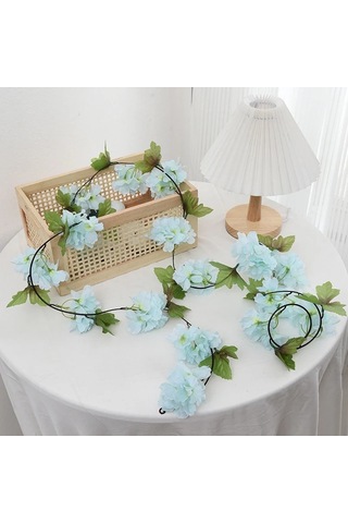 Yapay Çiçek Bahar Dalı Sarmaşık Japon Kiraz Çiçekli 230 Cm 18 Çiçekli 1.kalite Dolanabilen Model - Mavi