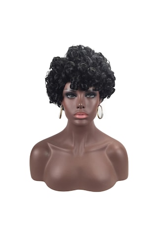 Işık Eğrisi Doğal Kıvırcık Afro Saç İçin Yüksek Sıcaklık Sentetik Elyaf Küçük Kıvırcık Mat Peruk