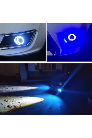 Fiat Fiorino Uyumlu, Universal Mercekli Led Angel Sis Farı, 76mm Buz Mavi Renk