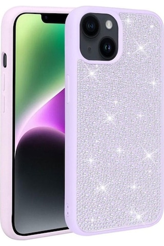 Apple Uyumlu iPhone 14 Kılıf Parlak Taşlı Tasarım Zore Ston Kapak Lila