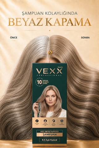 Vexx Professional Beyaz Kapatıcı Pratik Boya Şampuan Açık Kumral 8.0 Amonyaksız Formül 300 Ml.