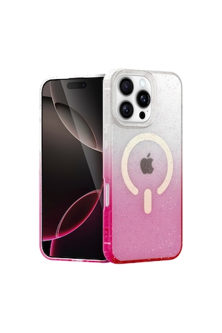 Apple iPhone Uyumlu 16 Pro Max Uyumlu Pummel Shiny Magsafe Silikon Kılıf - Pembe
