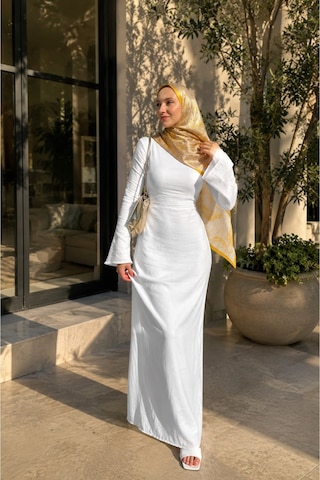 Unika Boutique Kadın Müslin Keten Elbise Beyaz