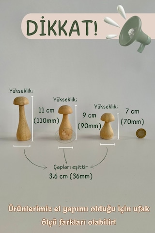 Ham Ahşap 3lü Minik Mantar Set Bebek Odası Kahve Köşesi Dekor Ahşap Boyama Anaokulu Kreş Etkinlik Ham Cincile