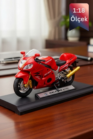 Suzuki Hayabusa Gsx1300 Die Cast Model Motorsiklet Kırmızı Standlı İnce Detay 1:18 Ölçek Çok Renkli