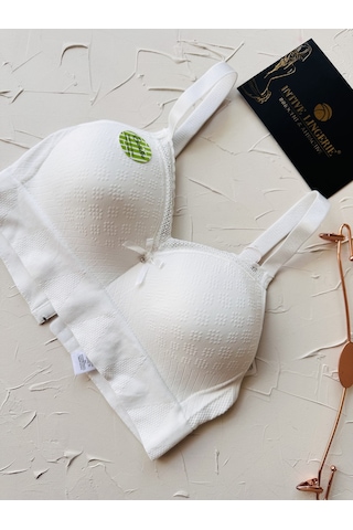 Celine C Cup Bambu Hisli Ultra Rahat Polamid Kumaştan Dokulu Dant Ekru