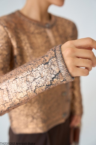 Yeni Sezon Antrasit Bakır Renk Varak Baskılı Hırka Antrasit Bakır