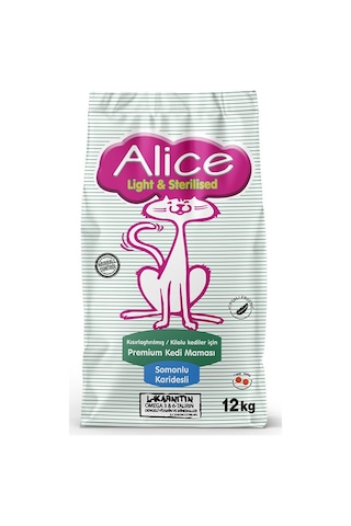 Alice Light & Sterilised Kısır veya Kilolu Kedi Maması Somonlu Karidesli 12 KG