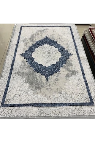 Gabardin Halı Lorenza Serisi 13627 Akrilik Halı Salon Oturma Odası Halısı Krem - Mavi