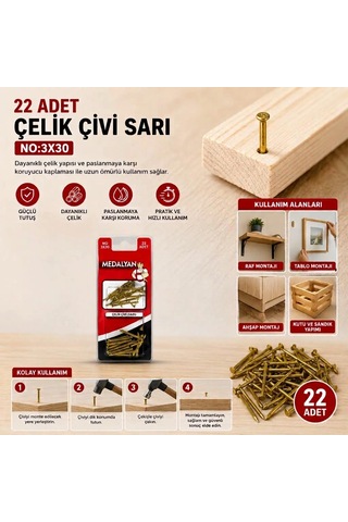 Medalyan Çelik Çivi Sarı 3cm 3 CM