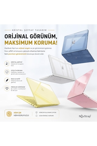 Novstrap Apple Macbook Neo 13 İnç A18 Çip A3404 İle Uyumlu Kılıf Sert Parlak Koruma Kapağı Şeffaf