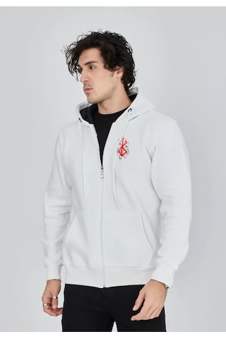 Modi Unisex Baskılı Tam Fermuarlı Kapşonlu Sweatshirt - Beyaz Beyaz L