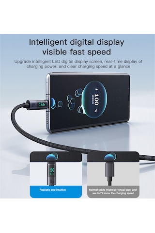 100w Type C To Type C Hızlı Şarj Kablosu 120cm Led Göstergeli 120cm 100w Hızlı