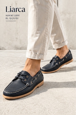 Liarca Marin Boat Shoe, %100 Hakiki Deri Siyah Bej Kauçuk Taban Erkek Boat Shoe Mokasen Laofer Casual A... Siyah - Bej