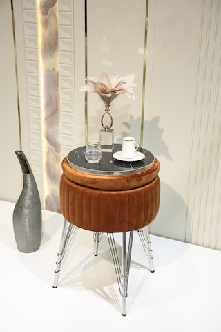 Bianco Metal Ayaklı Puflu Zigon Sehpa Krom Turuncu Chrome Orange