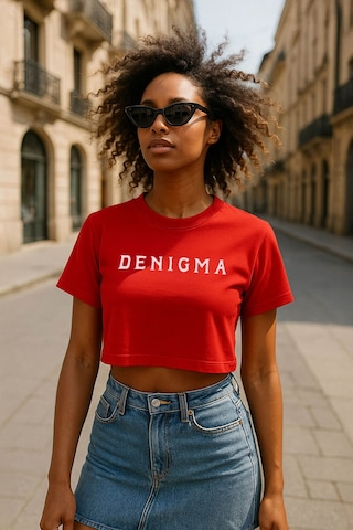 Markapia Kadın Bisiklet Yaka Kısa Kollu Crop T-shirt Kırmızı