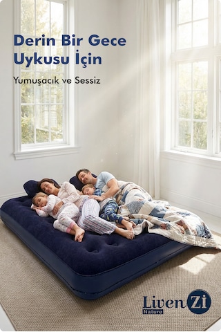 Livenzi Nature Çift Kişilik Şişme Yatak & Yastık 203 X 183 X 22 Cm Lacivert
