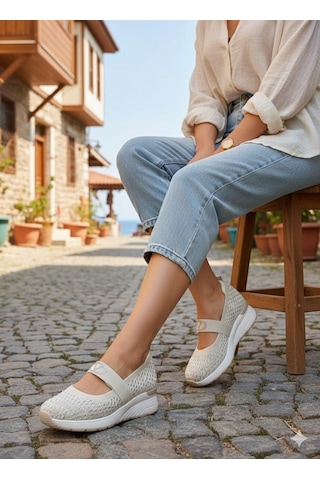 Guja 26y305-2 Rahat Taşlı Tekstil Baletli Kadın Ayakkabı Bej