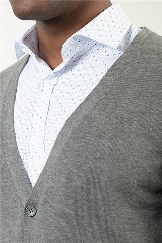 Tudors Erkek Slim Fit Düğmeli Düz Pamuklu Gri Hırka-18858 Gri