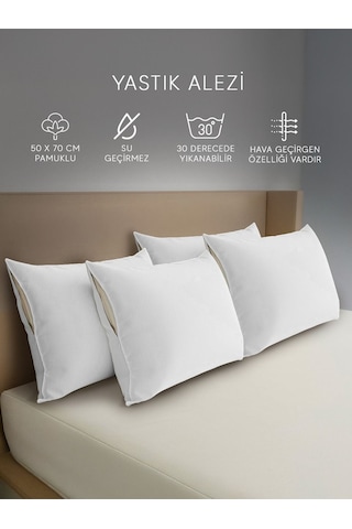 Yastık Alezi Sıvı Geçirmez %100 4'lü Pamuk Yastık Koruyucu 50x70 Cm