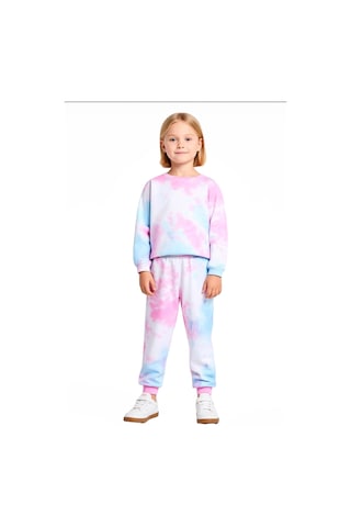 Frm Kız Çocuk %100 Pamuklu Batik Desenli Sweatshirt Ve Eşofman Altı T Pembe