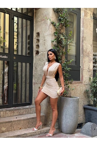 Havens Fauna Boyundan Bağlamalı Elbise Krem