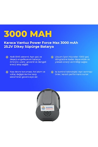 Karaca Vantuz Power Force Max 3000 Mah 25.2v Dikey Süpürge Batarya