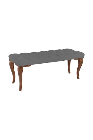 Gazzini Classic Lükens Gürgen Ayak Chester Model Kapitoneli Gri Puf Bench - Ceviz Ayak