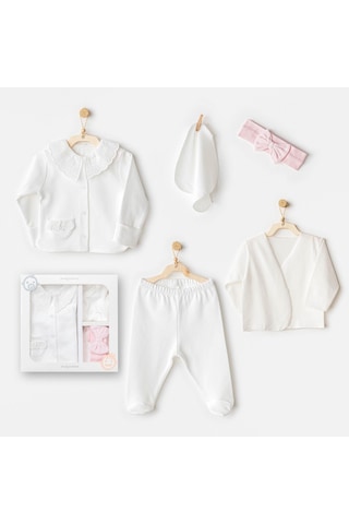 AndyWawa Kız Bebek Hastane Çikişi 5 Pcs Newborn Set Cuddly Bunny Bear Ac25650 Ekru-pembe Ekru - Pembe