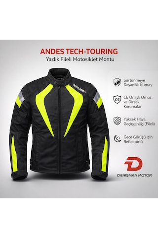 Andes Tech-touring Yazlık Fileli Motosiklet Montu Siyah/fosforlu Sarı
