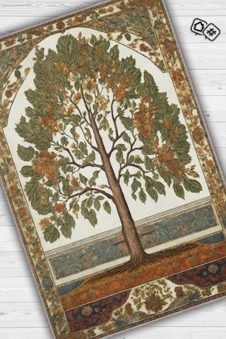 Homshtag Art Deco Kavak Ağacı Vintage Halı Görünümlü Dijital Baskı Renkli Halı,rustik Çiçekli Halı Çok Renkli
