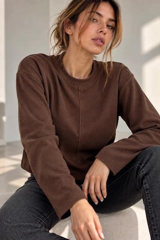 Bb Butik Basic Ön Dikiş Detaylı Basic Sweatshirt Günlük Rahat Kesim My3535 Kahverengi