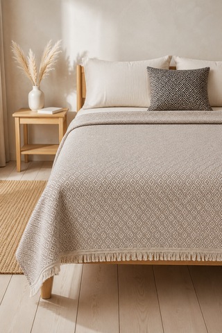 Dokuma Pike Çiftkişilik 200x220 Çok Amaçlı Bohem Yatak Örtüsü Bej