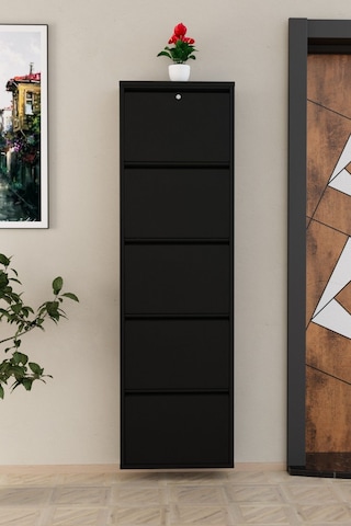 Kilitli 5 Kapaklı Metal Ayakkabılık Siyah Siyah