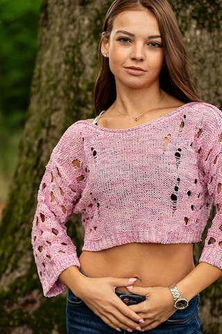 Verdeblanco Yırtık Detaylı Örme Crop Top Toz Pembe