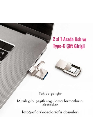 Sunix 128gb.type-c Ve Usb 3.0 Usb Flash Bellek Otg Çift Girişli Metal Sağlam  128 GB