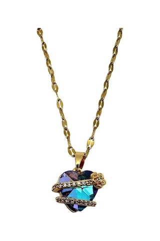 Arnes Jewelry Çelik Zirkon Taşlı Kalpli Kolye Ar476nes Gold