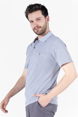 Yıldırımlar T-shirt %100 Pamuk Polo Yaka Fleto Cepli %100 Pamuk Gri Melanj