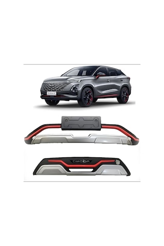 Autogp Chery Omoda 5 Ön Ve Arka Tampon Koruma Difüzör Plastik Kırmızı Detaylı 2022+ Agp-bg-chr-171723