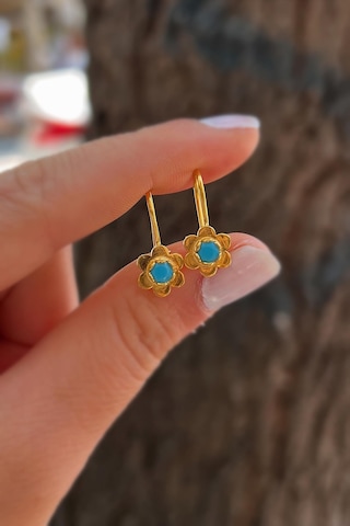 Gümüş Mavi Taşlı Çiçek Model Çocuk Küpe Diğer