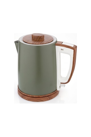 Egetürk TeaDem Style Ahşap Görünümlü Çay Makinesi Çaycı 2000W 1.7L Kettle 1.2L Demlik 304 Çelik Gövde Neft Yeşili