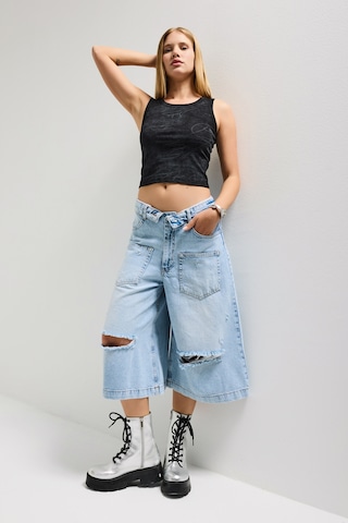 it's basic Kadın Mavi 12s6-3 Süper Baggy Fit Kemer Detaylı Maxi Boy Denim Şort