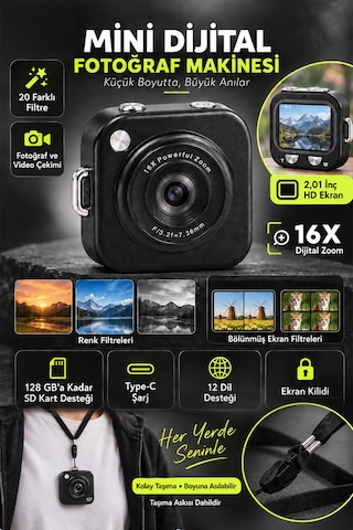 Mimtec Blm-108 Mini Cep Kamera - 2.01" Hd Ekran 1080p Flaşlı Dijital Video Fotoğraf Makinası Siyah