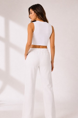 Loule Kadın Bisiklet Yaka Kolsuz Crop Top Beyaz %92 Pamuk