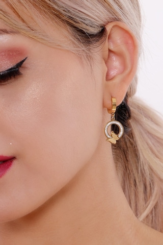 Bhs Life Taş Detaylı Kelebek Figürlü Detaylı Çelik Halka Kadın Küpe Gold Gümüş