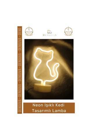 Neonlamba Dekoratif Modern Neon Led Gece Masa Lambası Hediye Estetik Işıklı Kedi Tasarımlı Lamba Çok Renkli