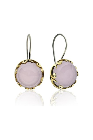 Pembe Kuvars Taşlı Vav Harfi Motifli Otantik Gümüş Kadın Set Rs10127