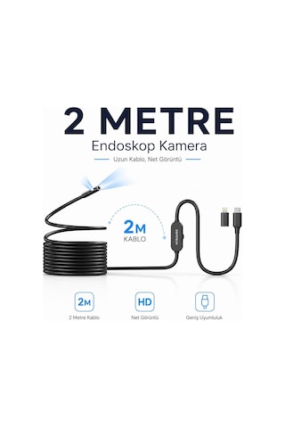 2 Metre 2 Kameralı Endoskop Yılan Kamera İos Android Type-c Uyumlu 2 Metre 2 Kameralı Endoskop Yılan Kamera İos Android Type-c Uyumlu
