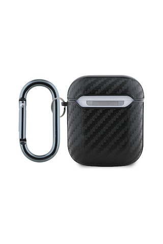 Airpods Uyumlu Kılıf Redbull Lisanslı Pu Karbon Fiber Tasarımlı Askı Aparatlı Kapak Siyah