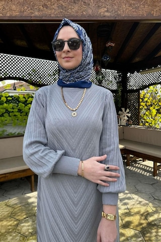 Yağmur Triko Elbise Gri Normal